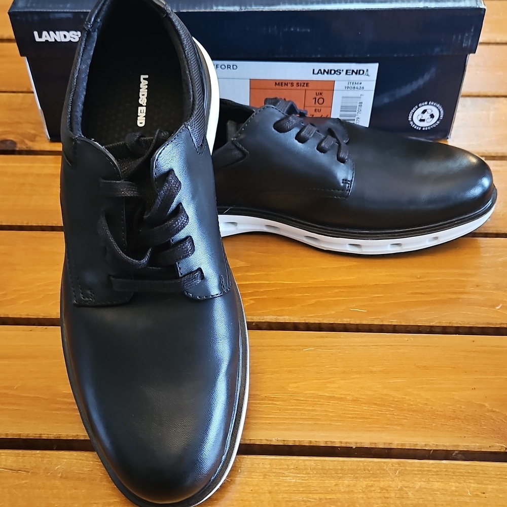 NWT Men's Land's End Sport Oxford Black Lace Up Cushioned Shoes Sz. 10.5